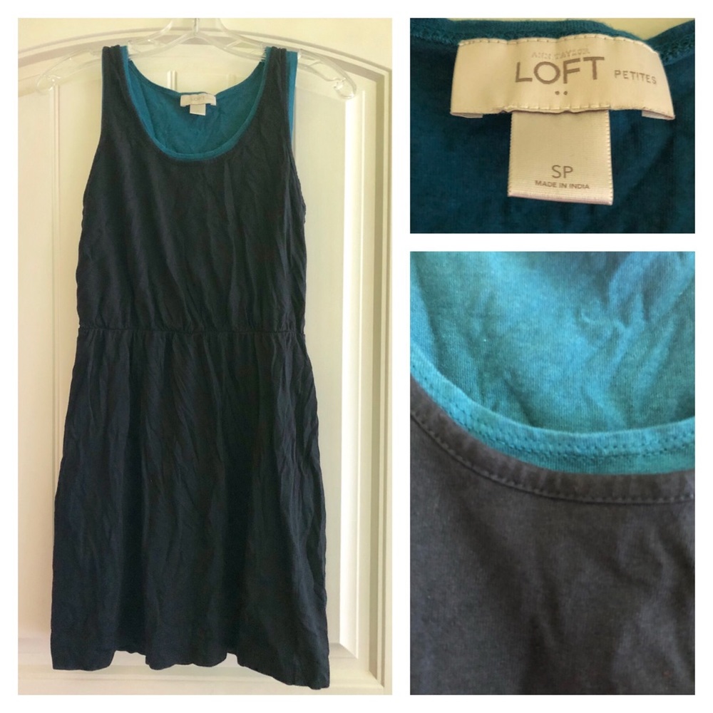 LOFT Blue Jumper Dress Tunic one Pc Color Block S Petite